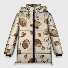 Женская зимняя куртка 3D с принтом Кофейный узор на светлом в Курске, верх — 100% полиэстер; подкладка — 100% полиэстер; утеплитель — 100% полиэстер | длина ниже бедра, силуэт Оверсайз. Есть воротник-стойка, отстегивающийся капюшон и ветрозащитная планка. 

Боковые карманы с листочкой на кнопках и внутренний карман на молнии | зерна | коричневый | кофе | кофейный | кофеман | паттерн | светлый | узор | чашка