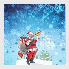 Магнитный плакат 3Х3 с принтом Зимушка в Курске, Полимерный материал с магнитным слоем | 9 деталей размером 9*9 см | new year | арт | графика | дед мороз | зима | новый год | рождество | санта