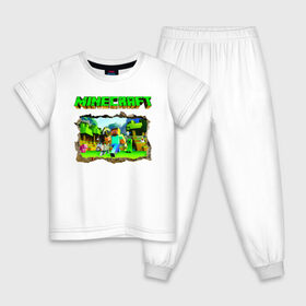 Детская пижама хлопок с принтом Minecraft в Курске, 100% хлопок |  брюки и футболка прямого кроя, без карманов, на брюках мягкая резинка на поясе и по низу штанин
 | minecraft | алекс | белый | блоки | ведьма | взрывчатка | визера | волк | гаст | добывать | дракон | зеленый куб | зомби | игра | крафт | крипер | кубики | лошадка | майн | майнкрафт | манкрафт | овечка | оцелот