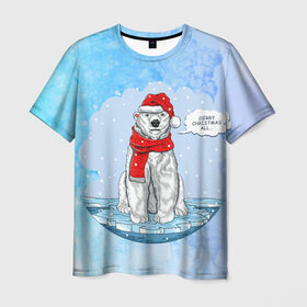 Мужская футболка 3D с принтом Беляш в Курске, 100% полиэфир | прямой крой, круглый вырез горловины, длина до линии бедер | new year | арт | графика | дед мороз | зима | новый год | рождество | санта