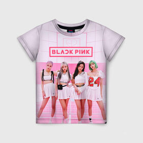 Детская футболка 3D с принтом BLACKPINK в Курске, 100% гипоаллергенный полиэфир | прямой крой, круглый вырез горловины, длина до линии бедер, чуть спущенное плечо, ткань немного тянется | black pink | blackpink | k pop | блэкпинк | дженни | джису | к поп | лиса | розэ