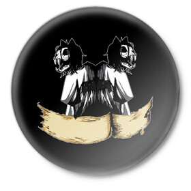 Значок с принтом Магистр Кусь 4 в Курске,  металл | круглая форма, металлическая застежка в виде булавки | cat | game | logo | rpg | skull | игровой | игры | кот | кусь | лого | логотип | череп