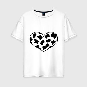 Женская футболка хлопок Oversize с принтом В Новый год - с любовью! в Курске, 100% хлопок | свободный крой, круглый ворот, спущенный рукав, длина до линии бедер
 | 2021 | бык | корова | любовь | новый год | праздник | сердце | символ года | чёрно белый