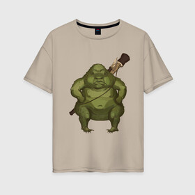 Женская футболка хлопок Oversize с принтом Жаба в Курске, 100% хлопок | свободный крой, круглый ворот, спущенный рукав, длина до линии бедер
 | fantasy | monster | жаба | животные | земноводные | лягушка | монстр | фэнтези