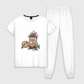 Женская пижама хлопок с принтом TRDGARPG, Worthy Heart hunter, концепт арт, лягушка, шаман в Курске, 100% хлопок | брюки и футболка прямого кроя, без карманов, на брюках мягкая резинка на поясе и по низу штанин | 