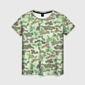 Женская футболка 3D с принтом Весенний камуфляж в Курске, 100% полиэфир ( синтетическое хлопкоподобное полотно) | прямой крой, круглый вырез горловины, длина до линии бедер | 23 февраля | армия | военная | зелень | камуфляж | листья | маскировка | паттерн | солдат | текстуры