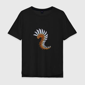 Мужская футболка хлопок Oversize с принтом Насекомое в Курске, 100% хлопок | свободный крой, круглый ворот, “спинка” длиннее передней части | fantasy | monster | животные | земноводные | монстр | насекомое | сколопендра | фэнтези