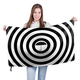 Флаг 3D с принтом Узор Академия Амбрелла в Курске, 100% полиэстер | плотность ткани — 95 г/м2, размер — 67 х 109 см. Принт наносится с одной стороны | академия | амбрелла | белый | зонт | полосы | узор | фильм | черный