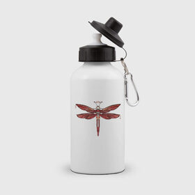 Бутылка спортивная с принтом Стрекоза в Курске, металл | емкость — 500 мл, в комплекте две пластиковые крышки и карабин для крепления | Тематика изображения на принте: dragonfly | красный | крылья | стрекоза