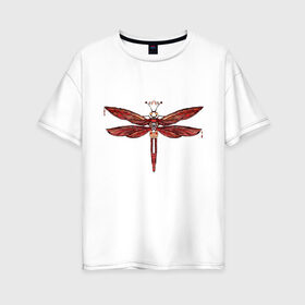Женская футболка хлопок Oversize с принтом Стрекоза в Курске, 100% хлопок | свободный крой, круглый ворот, спущенный рукав, длина до линии бедер
 | dragonfly | красный | крылья | стрекоза