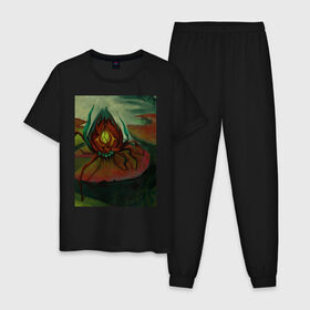 Мужская пижама хлопок с принтом Ходячий цветок в Курске, 100% хлопок | брюки и футболка прямого кроя, без карманов, на брюках мягкая резинка на поясе и по низу штанин
 | болото | кувшинка | лилия | насекомое | паук | пруд | растение | цветок