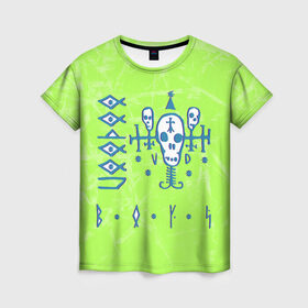 Женская футболка 3D с принтом Voodoo Boys Gang CP 2077 в Курске, 100% полиэфир ( синтетическое хлопкоподобное полотно) | прямой крой, круглый вырез горловины, длина до линии бедер | boys | city | cyberpunk | gang | night | voodoo | андроид | киберпанк | киборг | найт | робот | сити