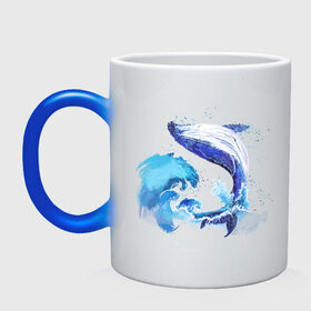Кружка хамелеон с принтом Акварельный кит в Курске, керамика | меняет цвет при нагревании, емкость 330 мл | акварель | вода | волны | кит | море | морское | рисунок | рыбы | стихия