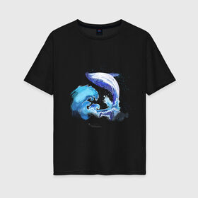 Женская футболка хлопок Oversize с принтом Акварельный кит в Курске, 100% хлопок | свободный крой, круглый ворот, спущенный рукав, длина до линии бедер
 | акварель | вода | волны | кит | море | морское | рисунок | рыбы | стихия
