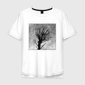 Мужская футболка хлопок Oversize с принтом Дом на дереве в Курске, 100% хлопок | свободный крой, круглый ворот, “спинка” длиннее передней части | ветки | графика | дерево | дом | жуткий | мрачный | небо | одиночество | пасмурно | пустота