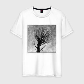 Мужская футболка хлопок с принтом Дом на дереве в Курске, 100% хлопок | прямой крой, круглый вырез горловины, длина до линии бедер, слегка спущенное плечо. | ветки | графика | дерево | дом | жуткий | мрачный | небо | одиночество | пасмурно | пустота