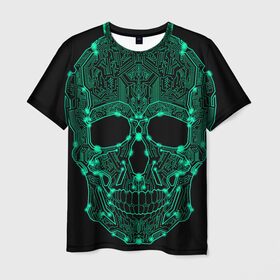 Мужская футболка 3D с принтом Неоновый Череп в Курске, 100% полиэфир | прямой крой, круглый вырез горловины, длина до линии бедер | skulls | градиент | кибер | мозги | неоновый | робот | скелет | цифровой | черепа | черный