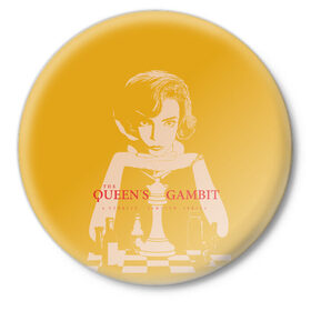 Значок с принтом Ход королевы в Курске,  металл | круглая форма, металлическая застежка в виде булавки | the queens gambit | графика | девушка | королева | шахматы