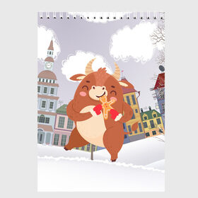 Скетчбук с принтом Довольный бык в Курске, 100% бумага
 | 48 листов, плотность листов — 100 г/м2, плотность картонной обложки — 250 г/м2. Листы скреплены сверху удобной пружинной спиралью | 2021 | 7 января | bull | newyear | santa | бык | быки | бычок | год быка | дед мороз | корова | новогодние каникулы | новогодние праздники | новый 2021 | новый год | новый год 2021 | рождество | сани | санта | санта клаус