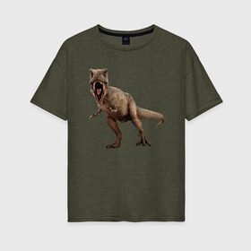 Женская футболка хлопок Oversize с принтом T-Rex в Курске, 100% хлопок | свободный крой, круглый ворот, спущенный рукав, длина до линии бедер
 | dinosaurs | predator | дино | динозавр | звери | хищник | ящер