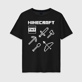 Женская футболка хлопок Oversize с принтом Minecraft в Курске, 100% хлопок | свободный крой, круглый ворот, спущенный рукав, длина до линии бедер
 | minecraft | алекс | белый | блоки | ведьма | взрывчатка | визера | волк | гаст | добывать | дракон | зеленый куб | зомби | игра | крафт | крипер | кубики | лошадка | майн | майнкрафт | манкрафт | овечка | оцелот