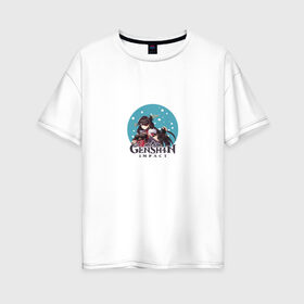 Женская футболка хлопок Oversize с принтом Genshin Impact в Курске, 100% хлопок | свободный крой, круглый ворот, спущенный рукав, длина до линии бедер
 | anime | game | genshin impact | rpg | аниме | геншин импакт | игра | персонаж | рпг
