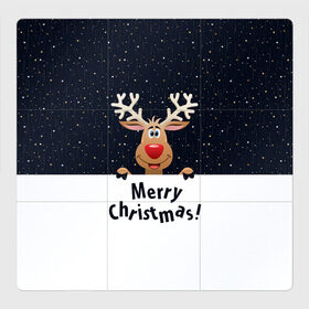 Магнитный плакат 3Х3 с принтом Merry Christmas в Курске, Полимерный материал с магнитным слоем | 9 деталей размером 9*9 см | Тематика изображения на принте: christmas | merry christmas | santa claus | дед мороз | ёлка | новогодние олени | новый год | оленёнок бэмби | оленёнок рудольф | орнамент | с новым годом | санта клаус | свитер с оленями | снегурочка | снежинки | узоры