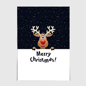 Постер с принтом Merry Christmas в Курске, 100% бумага
 | бумага, плотность 150 мг. Матовая, но за счет высокого коэффициента гладкости имеет небольшой блеск и дает на свету блики, но в отличии от глянцевой бумаги не покрыта лаком | christmas | merry christmas | santa claus | дед мороз | ёлка | новогодние олени | новый год | оленёнок бэмби | оленёнок рудольф | орнамент | с новым годом | санта клаус | свитер с оленями | снегурочка | снежинки | узоры