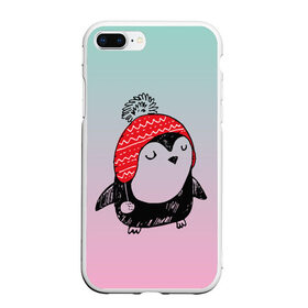 Чехол для iPhone 7Plus/8 Plus матовый с принтом Милый пингвин в шапочке в Курске, Силикон | Область печати: задняя сторона чехла, без боковых панелей | 
