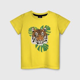 Детская футболка хлопок с принтом Тигр в джунглях в Курске, 100% хлопок | круглый вырез горловины, полуприлегающий силуэт, длина до линии бедер | nature | tiger | wild | wild animals | джунгли | дикие животные | дикий | животные | кошачьи | крупные кошки | полосатый | природа | тигр | тигр в джунглях | тигренок | тропики | хищник | хищные животные