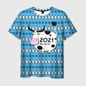 Мужская футболка 3D с принтом Корова 2021 в Курске, 100% полиэфир | прямой крой, круглый вырез горловины, длина до линии бедер | 2021 | 7 января | bull | newyear | santa | бык | быки | бычок | год быка | дед мороз | корова | новогодние каникулы | новогодние праздники | новый 2021 | новый год | новый год 2021 | рождество | сани | санта | санта клаус