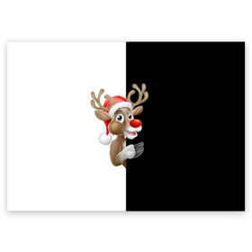 Поздравительная открытка с принтом Новогодний Олень в Курске, 100% бумага | плотность бумаги 280 г/м2, матовая, на обратной стороне линовка и место для марки
 | Тематика изображения на принте: christmas | merry christmas | santa claus | дед мороз | ёлка | новогодние олени | новый год | оленёнок бэмби | оленёнок рудольф | орнамент | с новым годом | санта клаус | свитер с оленями | снегурочка | снежинки | узоры