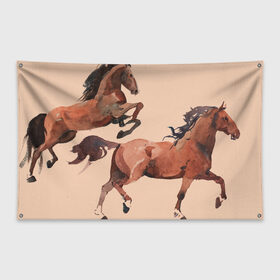 Флаг-баннер с принтом кони в Курске, 100% полиэстер | размер 67 х 109 см, плотность ткани — 95 г/м2; по краям флага есть четыре люверса для крепления | horse | horseshoe | акварель | головалошади | грива | жеребец | животные | конь | лошадь | лошадьскрыльями | подкова | природа | рисуноккрасками