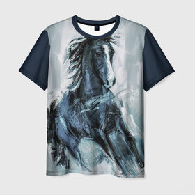 Мужская футболка 3D+ с принтом конь в Курске, 100% микрофибра | круглый вырез горловины, длина до линии бедер | horse | horseshoe | акварель | головалошади | грива | жеребец | животные | конь | лошадь | лошадьскрыльями | подкова | природа | рисуноккрасками