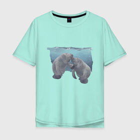 Мужская футболка хлопок Oversize с принтом Ламантины в Курске, 100% хлопок | свободный крой, круглый ворот, “спинка” длиннее передней части | carpg | manatee | животные | ламантин | морская корова