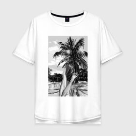 Мужская футболка хлопок Oversize с принтом Summer day Летний день в Курске, 100% хлопок | свободный крой, круглый ворот, “спинка” длиннее передней части | лето | ноги | пальмы | черный и белый