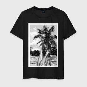Мужская футболка хлопок с принтом Summer day Летний день в Курске, 100% хлопок | прямой крой, круглый вырез горловины, длина до линии бедер, слегка спущенное плечо. | лето | ноги | пальмы | черный и белый