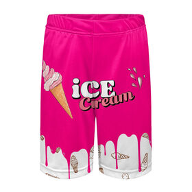 Детские спортивные шорты 3D с принтом Ice Cream BlackPink в Курске,  100% полиэстер
 | пояс оформлен широкой мягкой резинкой, ткань тянется
 | blackpink | blink | bts | exo | icecream | jennie | jisoo | korea | kpop | lisa | love | rose | блекпинк | девушки | корея | кпоп | музыка