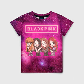 Детская футболка 3D с принтом Black Pink в Курске, 100% гипоаллергенный полиэфир | прямой крой, круглый вырез горловины, длина до линии бедер, чуть спущенное плечо, ткань немного тянется | blackpink | blink | bts | exo | icecream | jennie | jisoo | korea | kpop | lisa | love | rose | блекпинк | девушки | корея | кпоп | музыка