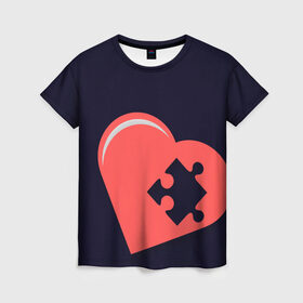 Женская футболка 3D с принтом Сердце Пазл в Курске, 100% полиэфир ( синтетическое хлопкоподобное полотно) | прямой крой, круглый вырез горловины, длина до линии бедер | family | family look | детские | для всей семьи | семейные | семья | фэмили лук