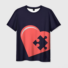Мужская футболка 3D с принтом Сердце Пазл в Курске, 100% полиэфир | прямой крой, круглый вырез горловины, длина до линии бедер | family | family look | детские | для всей семьи | семейные | семья | фэмили лук