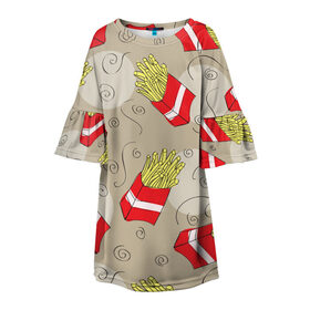 Детское платье 3D с принтом Фастфуд - Картошка фри в Курске, 100% полиэстер | прямой силуэт, чуть расширенный к низу. Круглая горловина, на рукавах — воланы | еда | картофель | картошка | мак | макдональдс | паттерн | узор | фастфуд | фри