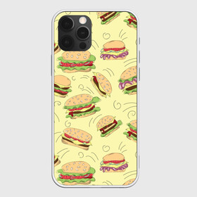 Чехол для iPhone 12 Pro с принтом Узор с бургерами в Курске, силикон | область печати: задняя сторона чехла, без боковых панелей | бургер | гамбургер | еда | желтый | паттерн | узор | фастфуд