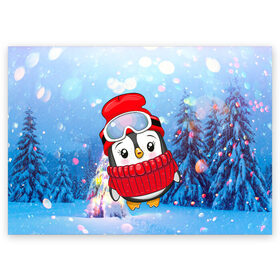 Поздравительная открытка с принтом Милый пингвин в свитере в Курске, 100% бумага | плотность бумаги 280 г/м2, матовая, на обратной стороне линовка и место для марки
 | Тематика изображения на принте: 2021 | 7 января | bull | newyear | santa | бык | быки | бычок | год быка | дед мороз | корова | новогодние каникулы | новогодние праздники | новый 2021 | новый год | новый год 2021 | рождество | сани | санта | санта клаус
