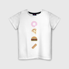 Детская футболка хлопок с принтом Fast Food в Курске, 100% хлопок | круглый вырез горловины, полуприлегающий силуэт, длина до линии бедер | doodle | бургер | вкусно | донат | еда | мило | нямка | пицца | сосиска | фастфуд | хотдог