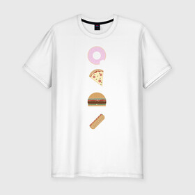 Мужская футболка хлопок Slim с принтом Fast Food в Курске, 92% хлопок, 8% лайкра | приталенный силуэт, круглый вырез ворота, длина до линии бедра, короткий рукав | doodle | бургер | вкусно | донат | еда | мило | нямка | пицца | сосиска | фастфуд | хотдог
