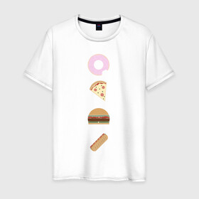 Мужская футболка хлопок с принтом Fast Food в Курске, 100% хлопок | прямой крой, круглый вырез горловины, длина до линии бедер, слегка спущенное плечо. | doodle | бургер | вкусно | донат | еда | мило | нямка | пицца | сосиска | фастфуд | хотдог