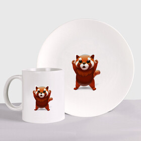 Набор: тарелка + кружка с принтом Красная панда в Курске, керамика | Кружка: объем — 330 мл, диаметр — 80 мм. Принт наносится на бока кружки, можно сделать два разных изображения. 
Тарелка: диаметр - 210 мм, диаметр для нанесения принта - 120 мм. | big eyes | cute | red panda | большие глаза | красная панда | милаха