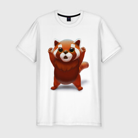 Мужская футболка хлопок Slim с принтом Красная панда в Курске, 92% хлопок, 8% лайкра | приталенный силуэт, круглый вырез ворота, длина до линии бедра, короткий рукав | Тематика изображения на принте: big eyes | cute | red panda | большие глаза | красная панда | милаха