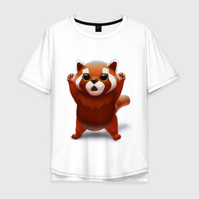 Мужская футболка хлопок Oversize с принтом Красная панда в Курске, 100% хлопок | свободный крой, круглый ворот, “спинка” длиннее передней части | Тематика изображения на принте: big eyes | cute | red panda | большие глаза | красная панда | милаха